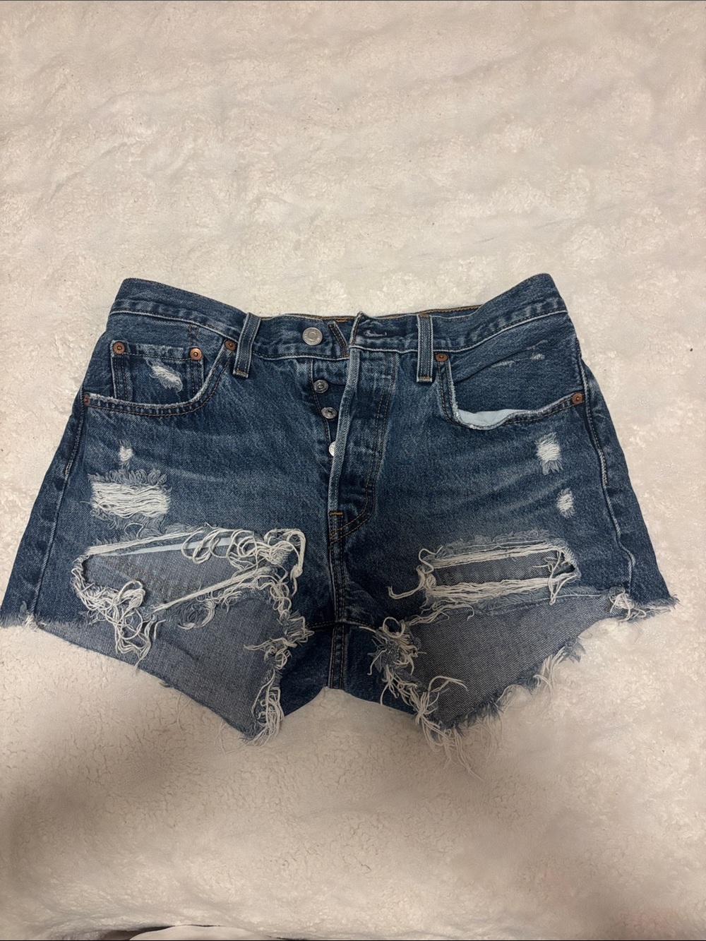 Levi's Distressed Dark Blue Denim Cutoff Shorts